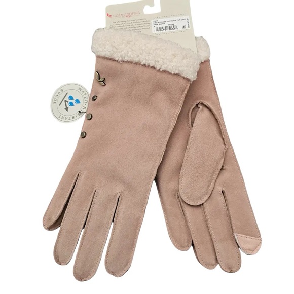Koolaburra by UGG Women's Fur-Cuff Studded Suede Gloves in Pale Blush Size S NEW - Picture 1 of 6